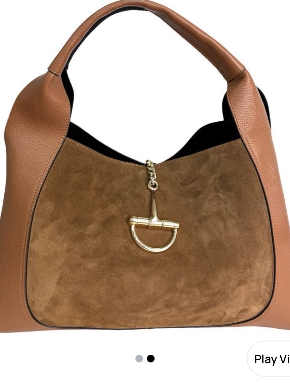 Camel Italian made Suede & Leather Top-Handle Shoulder Bag with Gold Hardware